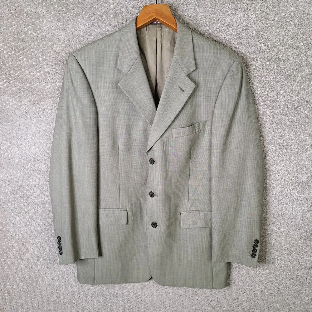 Evan-Picone Jacket Mens 40L Tan Micro Check Blazer 3 Button Pure Wool Suit Coat